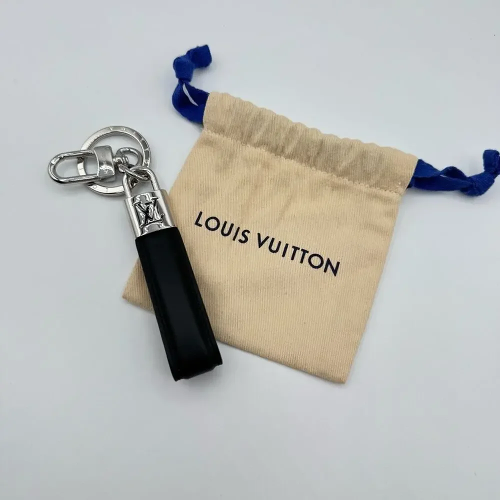 Louis Vuitton LV Padlock Dragonne Black Leather Key Holder Bag Charm Unisex